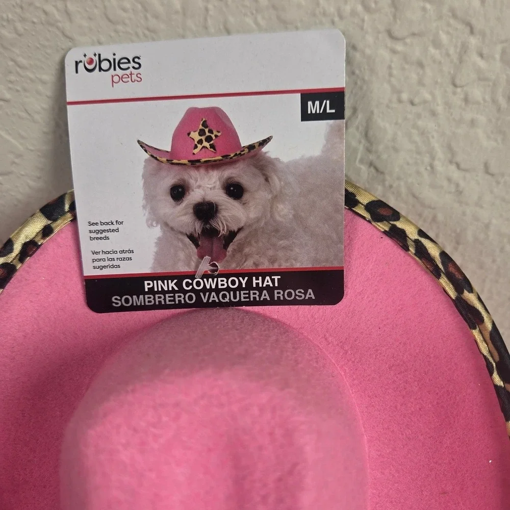 3 Rubies Pets Pink Cowboy Hat Leopard Print Star Dog Costume Accessory ML 202313